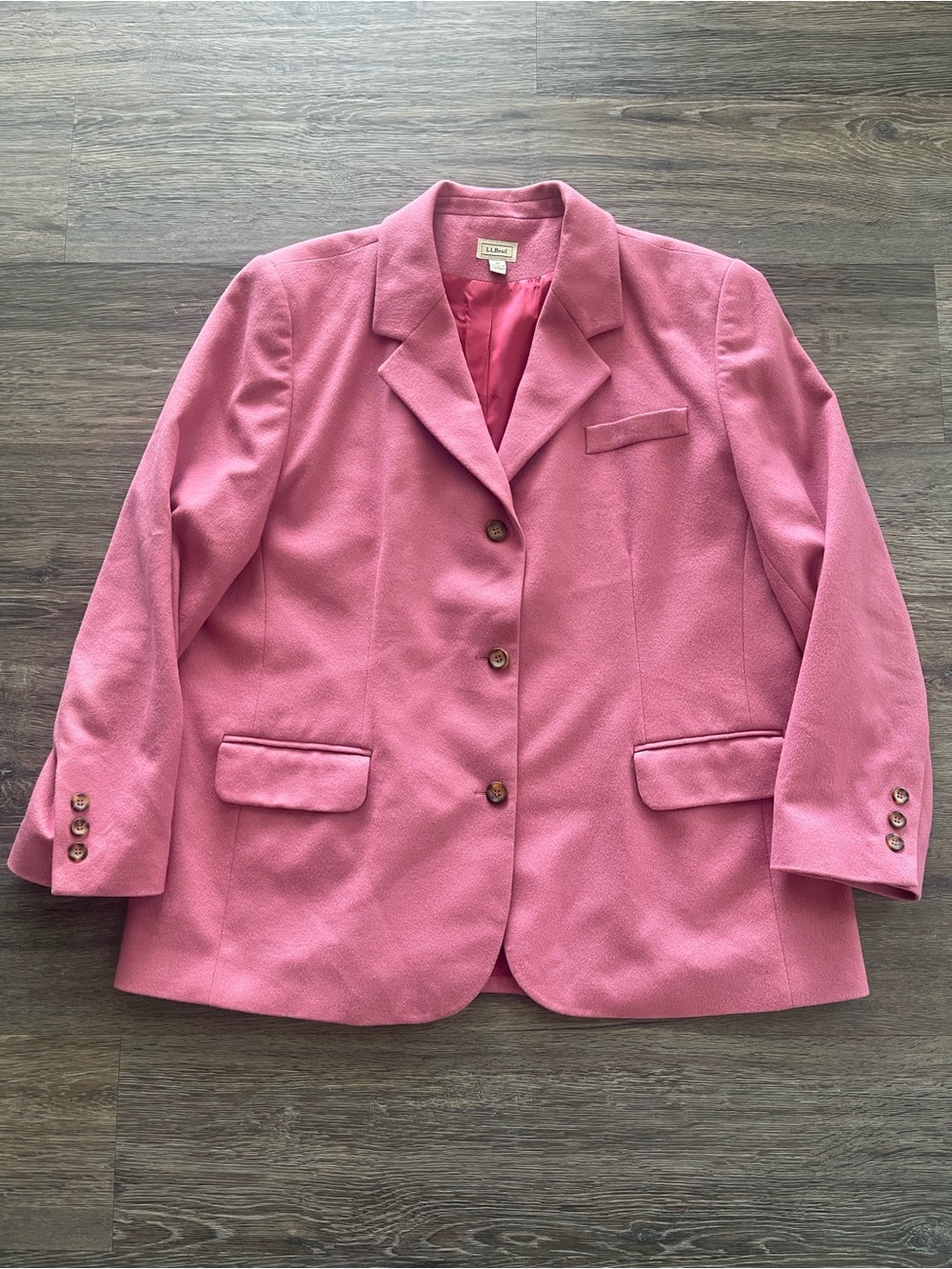 L.L. Bean | Pink Wool Cashmere Button Front Blazer Size 18